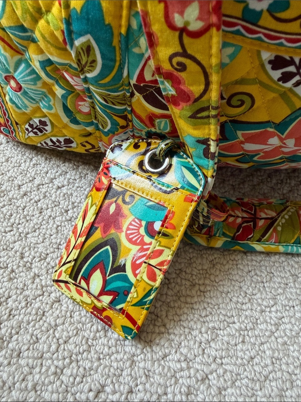 Quilted Vera Bradley Floral Tote Bag in Yellow and Teal - Picture 4 of 6